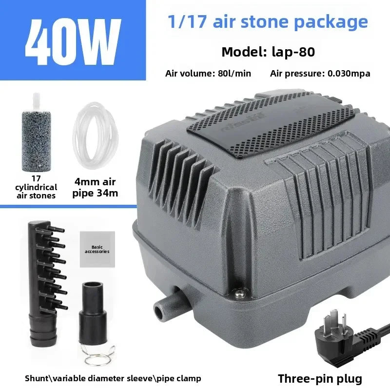 A gray air stone package for a lap-80 model, showing 17 cylindrical air stones and accessories.