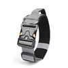 A gray and black tactical dog collar with a silver buckle and padded strap.