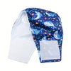Blue and white patterned dog belly straps featuring a fish design for male dogs
