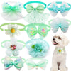 A collection of lace bow tie collar accessories for small dogs and cats in various shades of green, blue, and white.