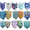 A collection of colorful cotton pet bandanas featuring various patterns and designs for dogs and cats.