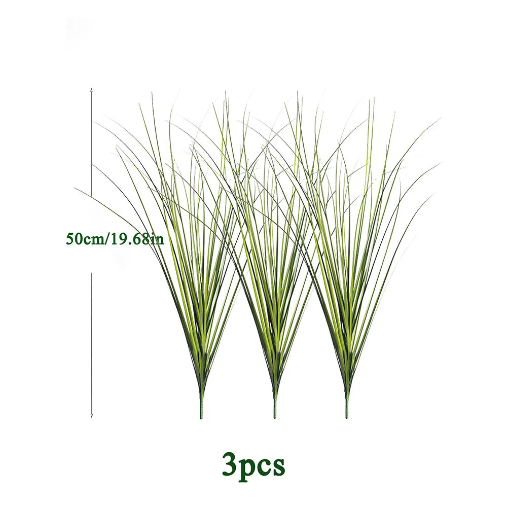 Three artificial reed grass bouquets, 50cm long, used for tropical home decor.