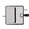 A black rectangular mesh tool with adjustable bars and a handle, used for cleaning or scooping.
