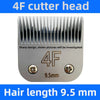 A close-up view of a 4F cutter head with a 9.5mm blade for pet hair grooming.