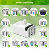 A collection of stainless steel cat water fountain bowls and a white replacement pump for wide compatibility.