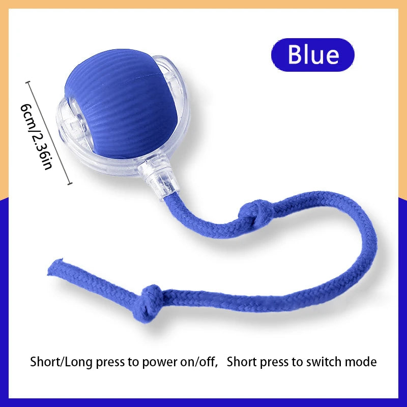 Blue automatic electric cat ball toy with a silicone ball and a stretchy cord for interactive play