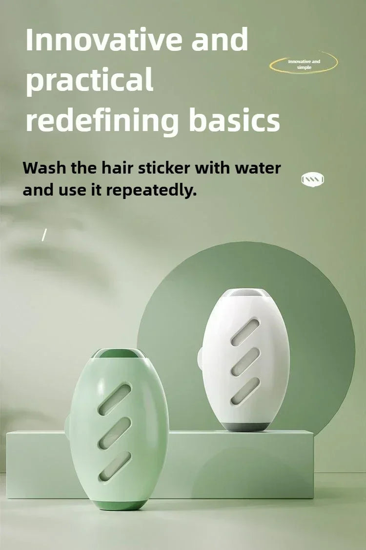 A white reusable gel lint roller is displayed on a light green surface, with a similar colored version in the foreground.