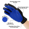 Blue silicone pet grooming gloves with mesh cloth and elastic fabric for massage and collecting pet hair