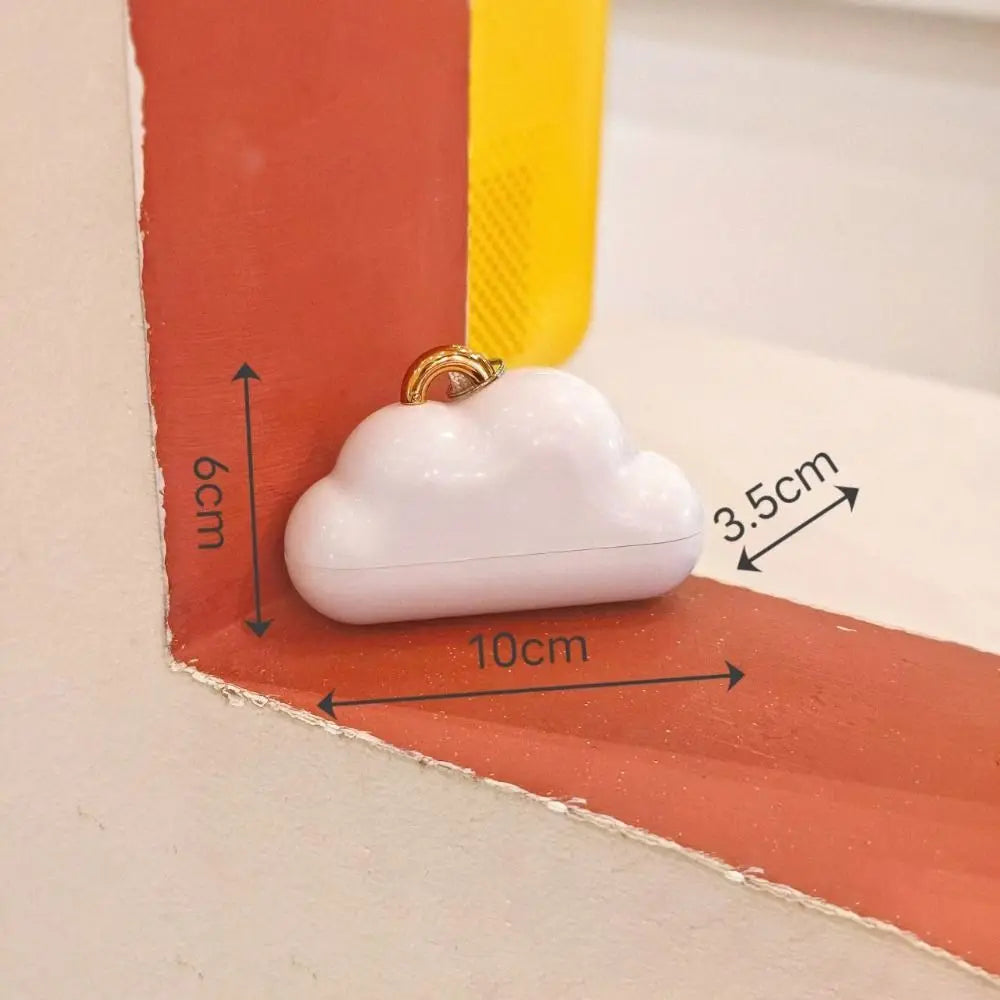 A white cloud-shaped lint roller refill is shown against a reddish-orange background with dimension lines.