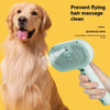 A golden retriever is being groomed with a light green dual function dog grooming comb and massage brush.