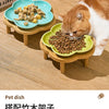 Bol à animaux en céramique avec support en bois pour nourriture sèche pour chat.