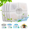 White pet water fountain replacement filters shown with various filter types and leaves