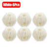 Six white reusable lint catchers for laundry