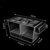 A black acrylic fish breeding incubator shown from above with dimensions marked.