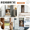 Adjustable metal pet safety gate shown in various configurations for indoor and outdoor use.