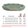 A light green orthopedic dog bed with a removable cover shown from above.