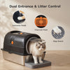 Caja de arena para gatos de acero inoxidable con pedal de entrada, paquete de carbón y tabla de apoyo.