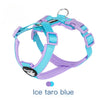 A purple and blue breathable no-pull dog harness with reflective strips