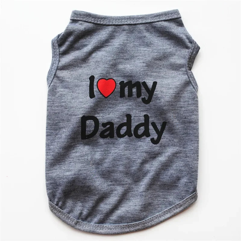 Gray vest with black text that reads I love my Daddy on the front