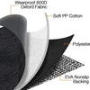 Cross-section view showing layers of waterproof fabric including Oxford fabric, PP cotton, polyester, and EVA nonslip backing