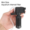 A hand is holding a black mini size aquarium internal filter with a clear tubing.