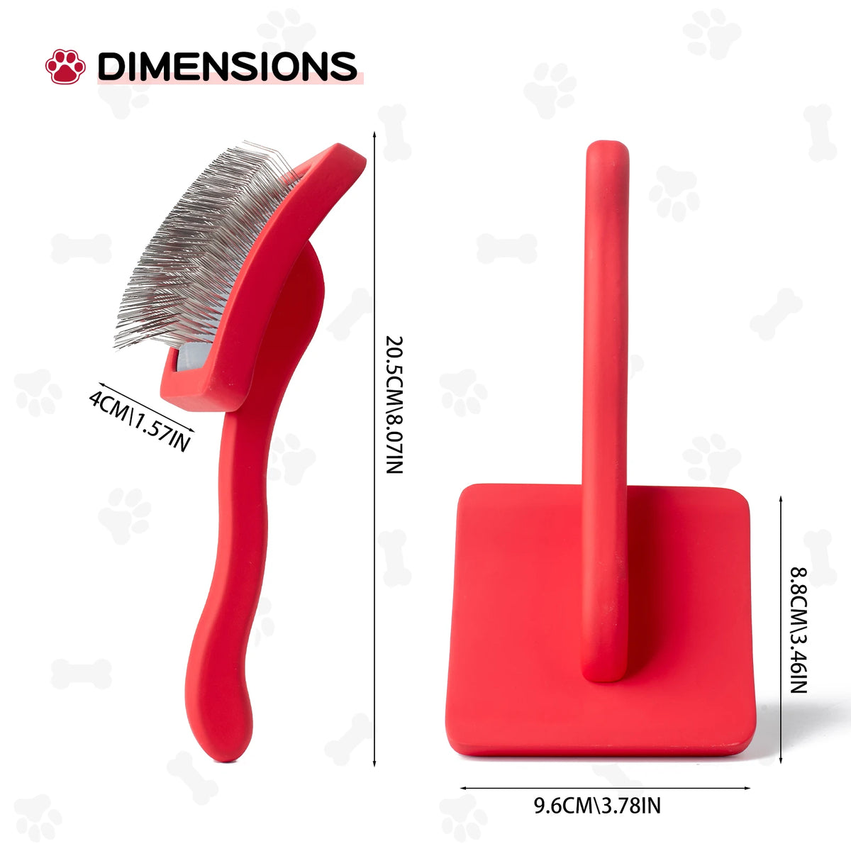 Cepillo profesional rojo para mascotas con peine de metal, mostrado junto al cuerpo principal del cepillo.