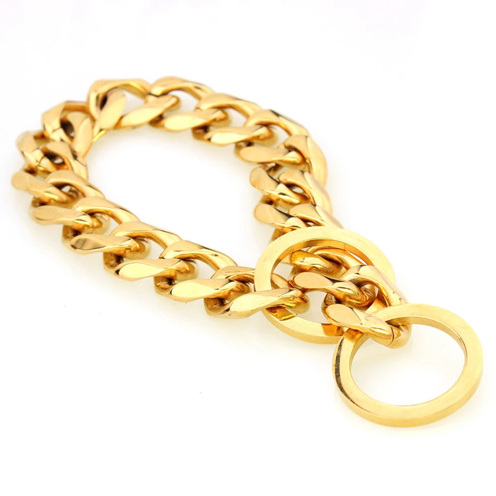 Gold Cuban link stainless steel slip chain dog collar for large breeds