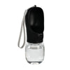 A black portable leakproof dog water bottle with a built-in bowl and a flexible straw.