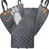 Gray waterproof dog car seat cover featuring a mesh window and side zippers for pet safety