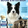 Border Collie before and after wash comparison showing fluffy, smooth fur and deep cleaning results.
