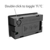 A black digital thermometer with a double-click toggle for Fahrenheit and Celsius readings.