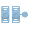 Light blue silicone holder with a circular pet silhouette for attaching to collars