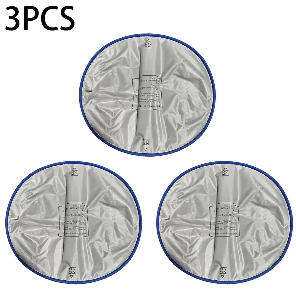 Three replacement mats for a litter box, showing the folded product in silver and blue packaging.