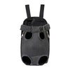 A black adjustable carrier backpack designed for cats and dogs, featuring mesh openings and straps.