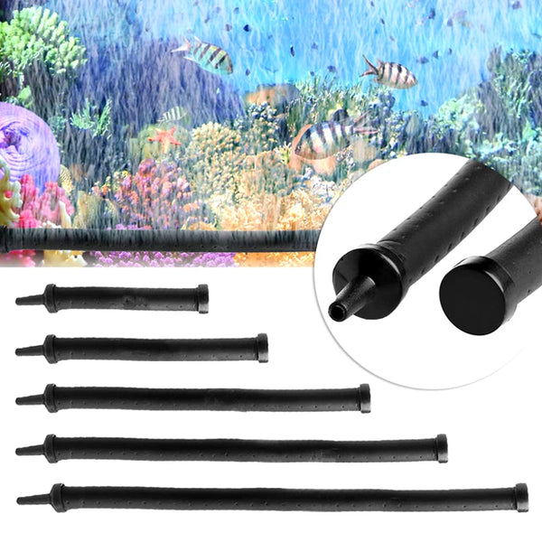 Black aquarium air tube aerator for fish tank shown with various lengths and tips