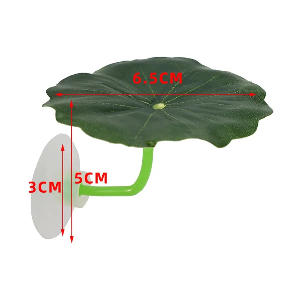 Feuilles de lotus vertes simulées avec des mesures : taille de la feuille de 6,5 cm et tige verte de 3 cm d'épaisseur.