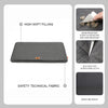 A gray washable dog sleeping mat showing features like high soft filling, wear-resistant fabric, and moisture-proof material.