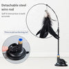 A detachable steel wire rod toy featuring a feather, shown hanging from a black rod.