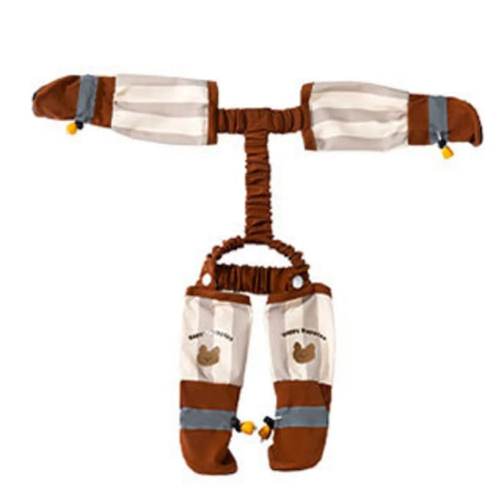 Adjustable reflective pet strolling pants in brown and beige with gray accents