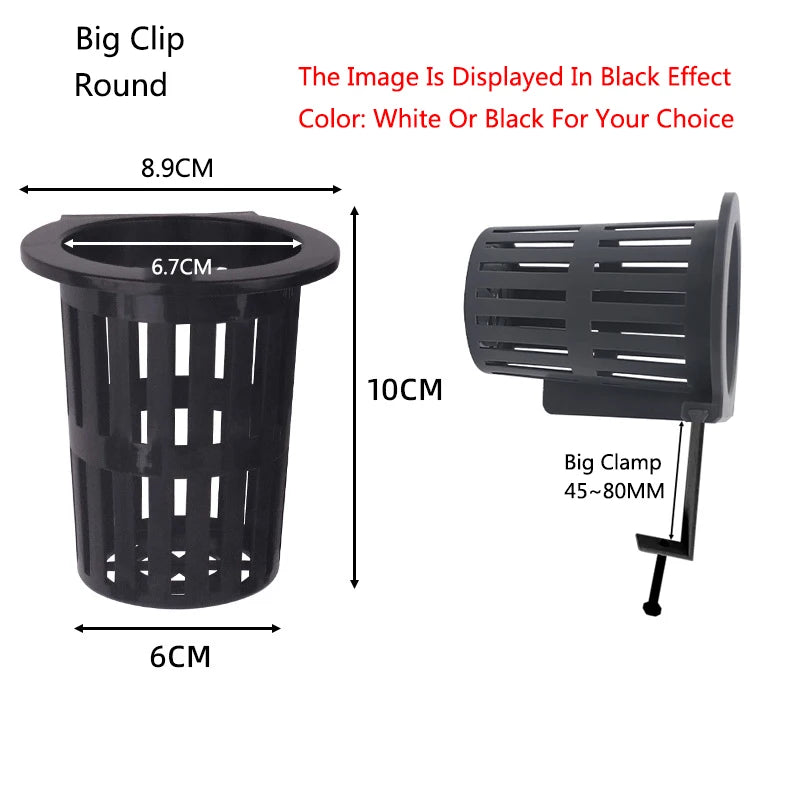 Black round clip basket with a slotted design, displayed against a white background.