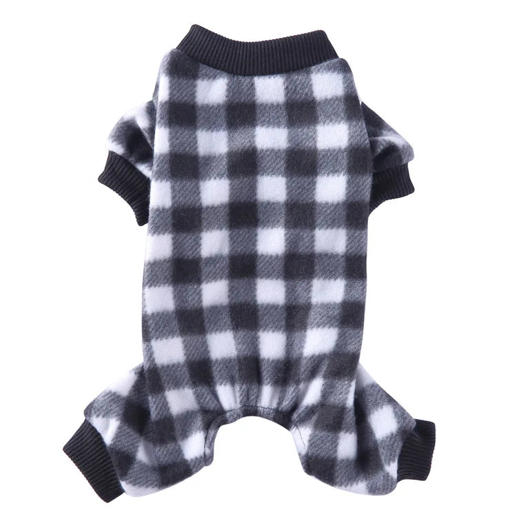 A black and white plaid cozy winter outfit for a small dog.