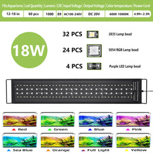 Tira de luces LED para acuario programables de espectro completo con varias opciones de color, incluyendo rojo, verde, azul, 