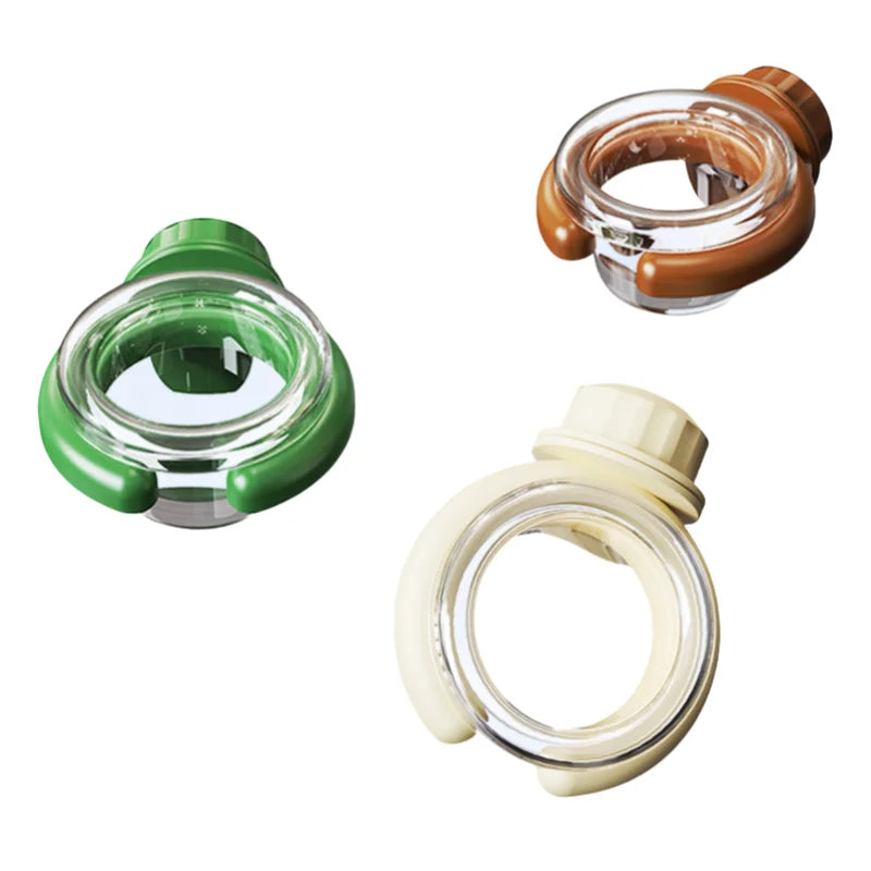 Two transparent hanging bird feeder boxes, one green and one cream/white, showing different designs.