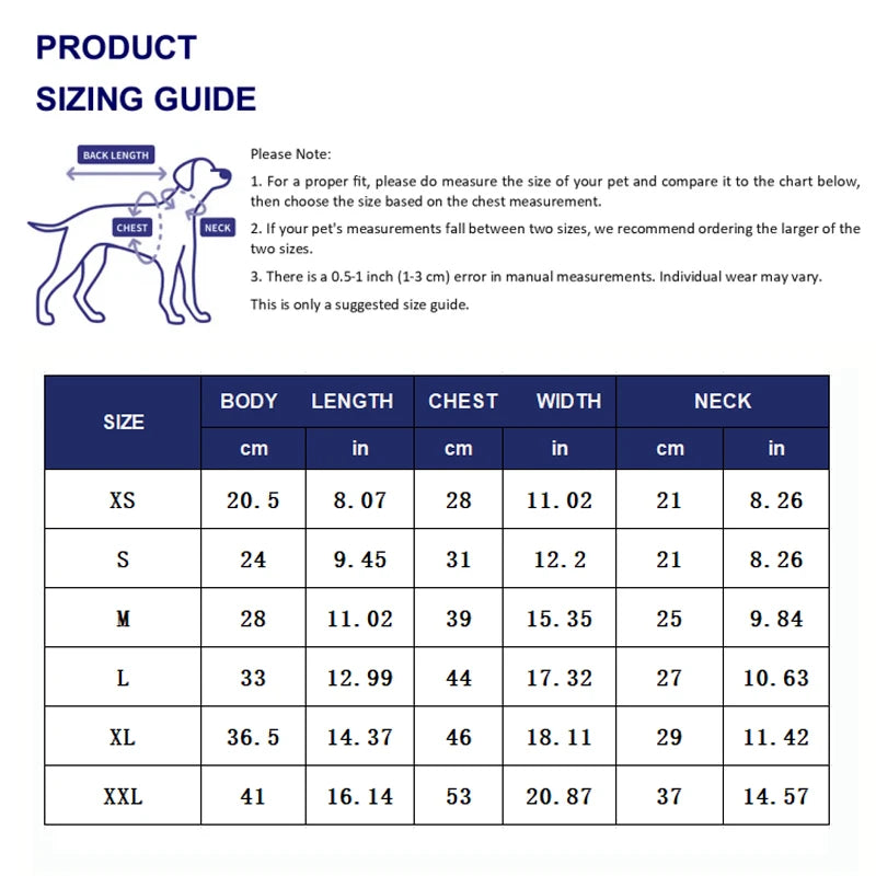 A sizing guide chart for a breathable mesh sport dog jersey, showing measurements in centimeters and inches for various sizes