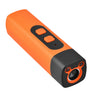 An orange and black portable ultrasonic dog repellent training device with a round nozzle.