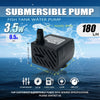 Black submersible fish tank water pump with 3.5W power and 180 L/H flow rate.