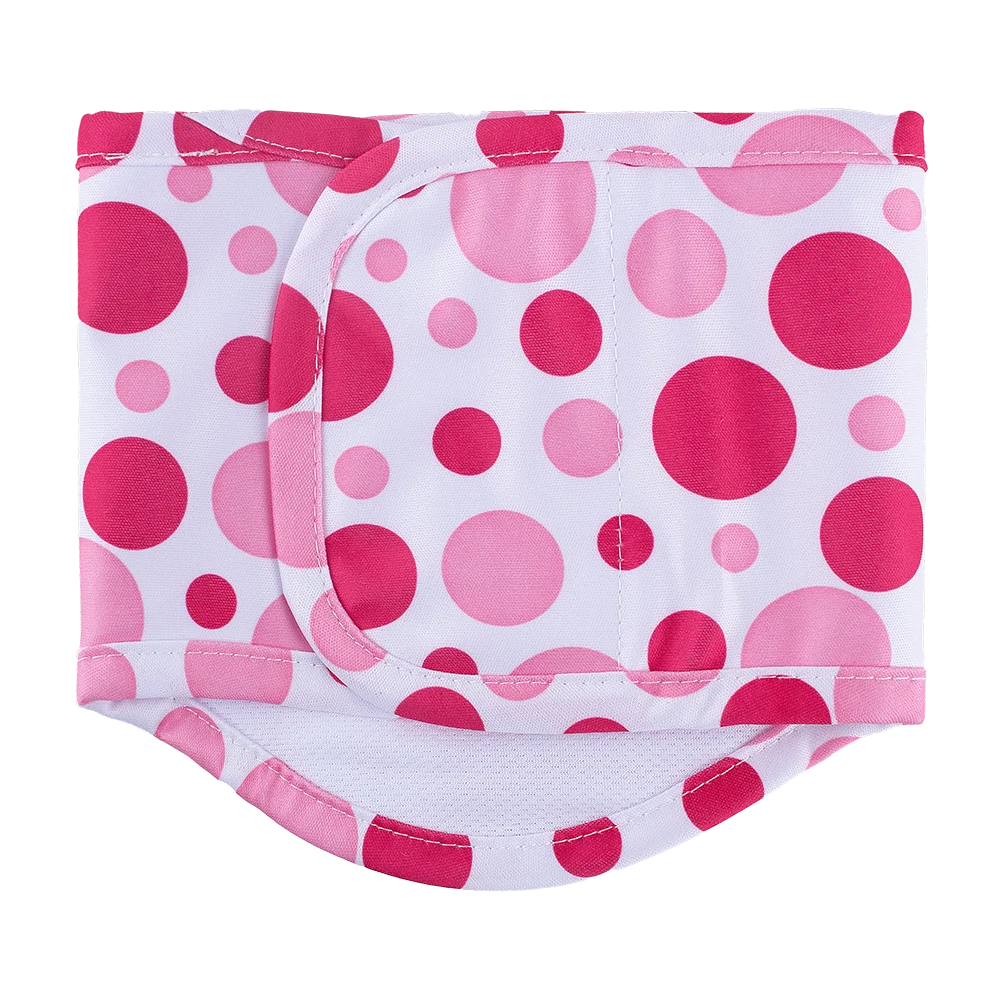 Pink and white polka dot reusable washable sanitary pants for male dogs