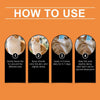 Instructional guide showing four steps on how to use a natural pet skin care spray for itch relief