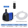 LH-410 submersible pump with a 15W motor and 1.6m hose shown next to its specifications.