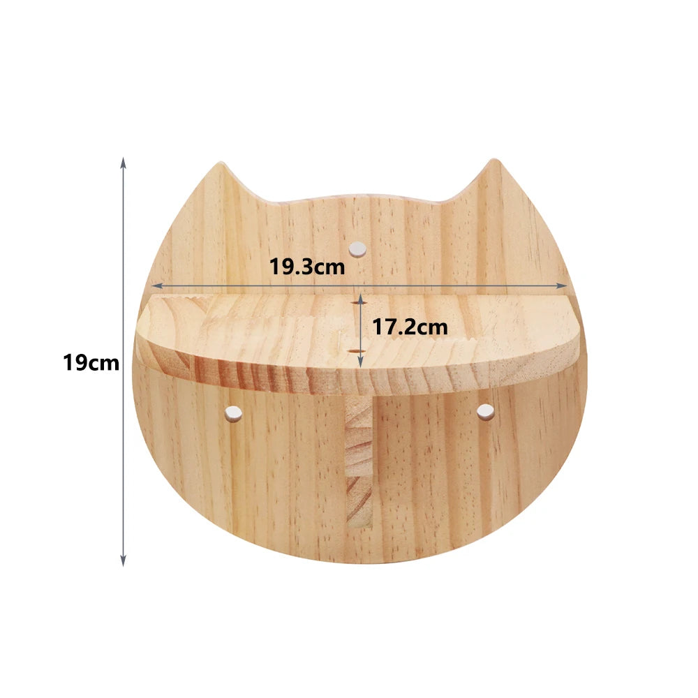 A round wooden cat climbing shelf or hammock with dimensions 19cm high and 17.2cm wide.